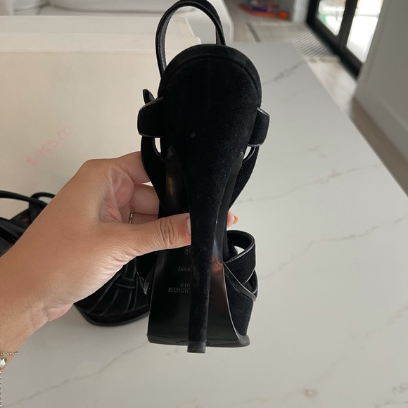 Saint Laurent Tribute Velvet Platform Sandal - Picture 4 of 7